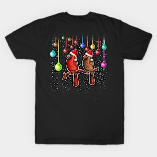 Red Cardinal birds merry Christmas T-Shirt